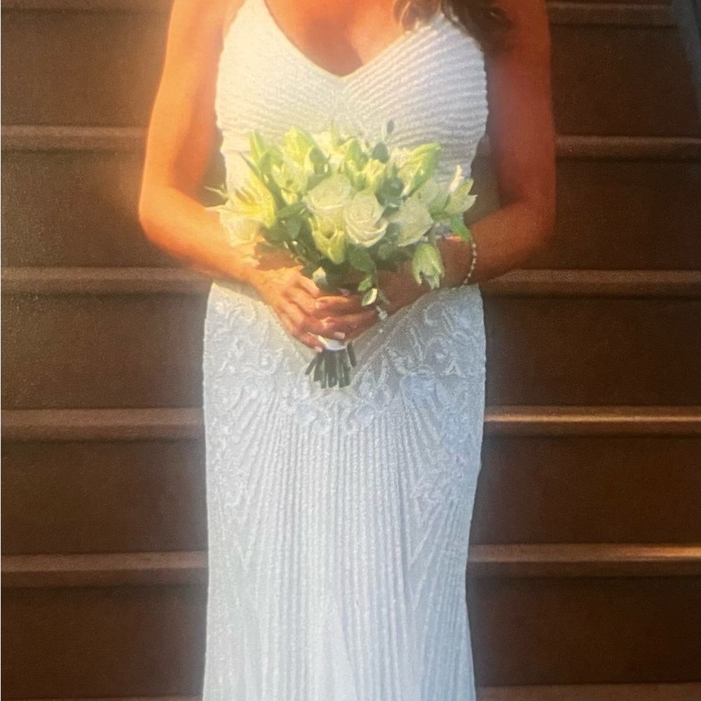 David's Bridal Elegant White Beaded Gown. Worn once as new condition.